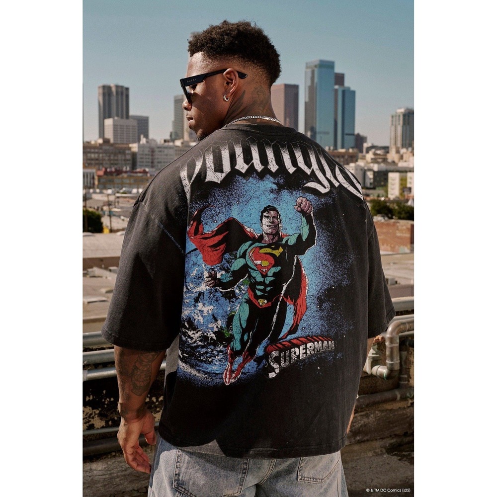 4064 YoungLA x Superman Huge Tee Black T Shirt Men's Small Oversized SOLD OUT
